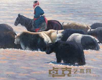 夏培耀 1994年作 涉水的牛群 116×91cm